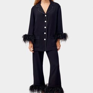 Sleeper Black Button Down Shirt with White Buttons